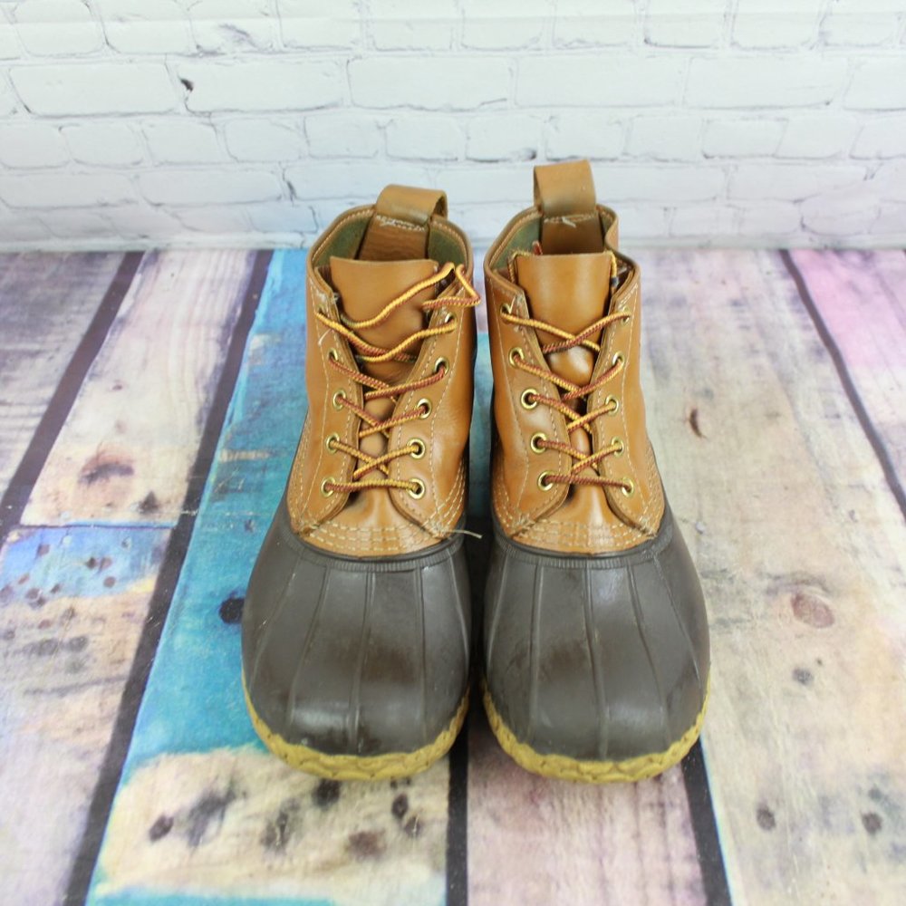 LL Bean Brown Leather Unlined Lace-up Ankle Duck Boots Size M 7  L 9 - Picture 5 of 9
